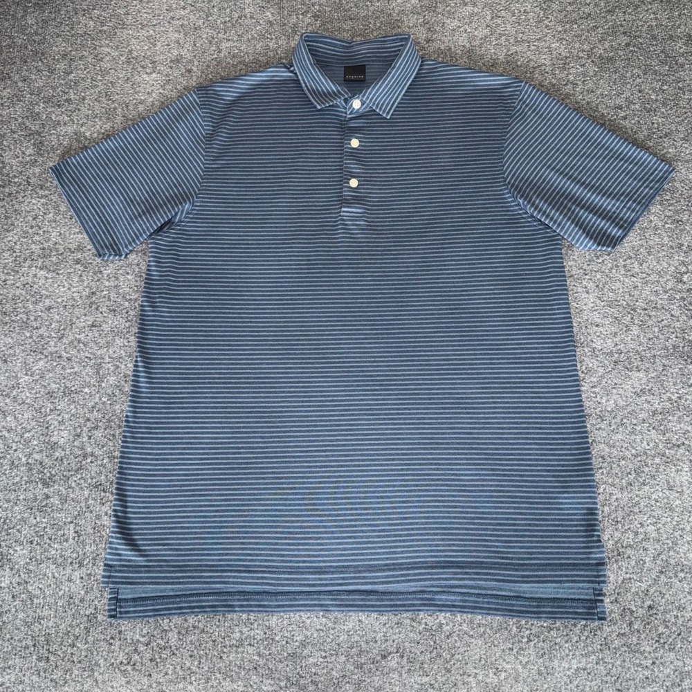 Dunning Golf Polo Shirt Mens Large Blue‎ Striped Performance Short Sleeve Casual